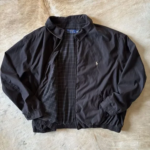 Vtg Polo Ralph Lauren Jacket Men 4XL Black Herrington Plaid Full Zip Golf Bomber - Picture 2 of 16